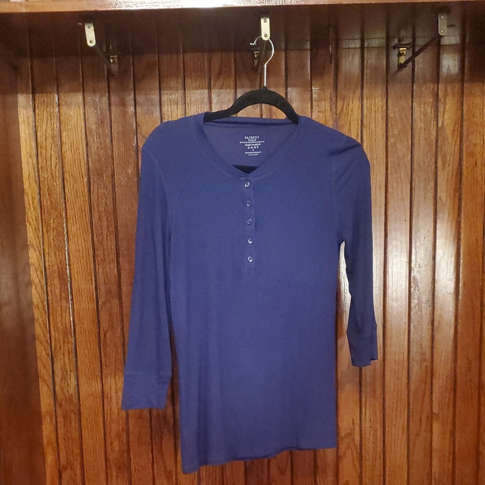 MAJESTIC PARIS SIZE 3 Medium Long Sleeve Navy Henley Shirt